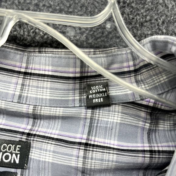 Kenneth Cole Reaction Shirt 17.5 34 35 Gray Plaid Button Up Slim Fit Long Sleeve - Picture 11 of 16